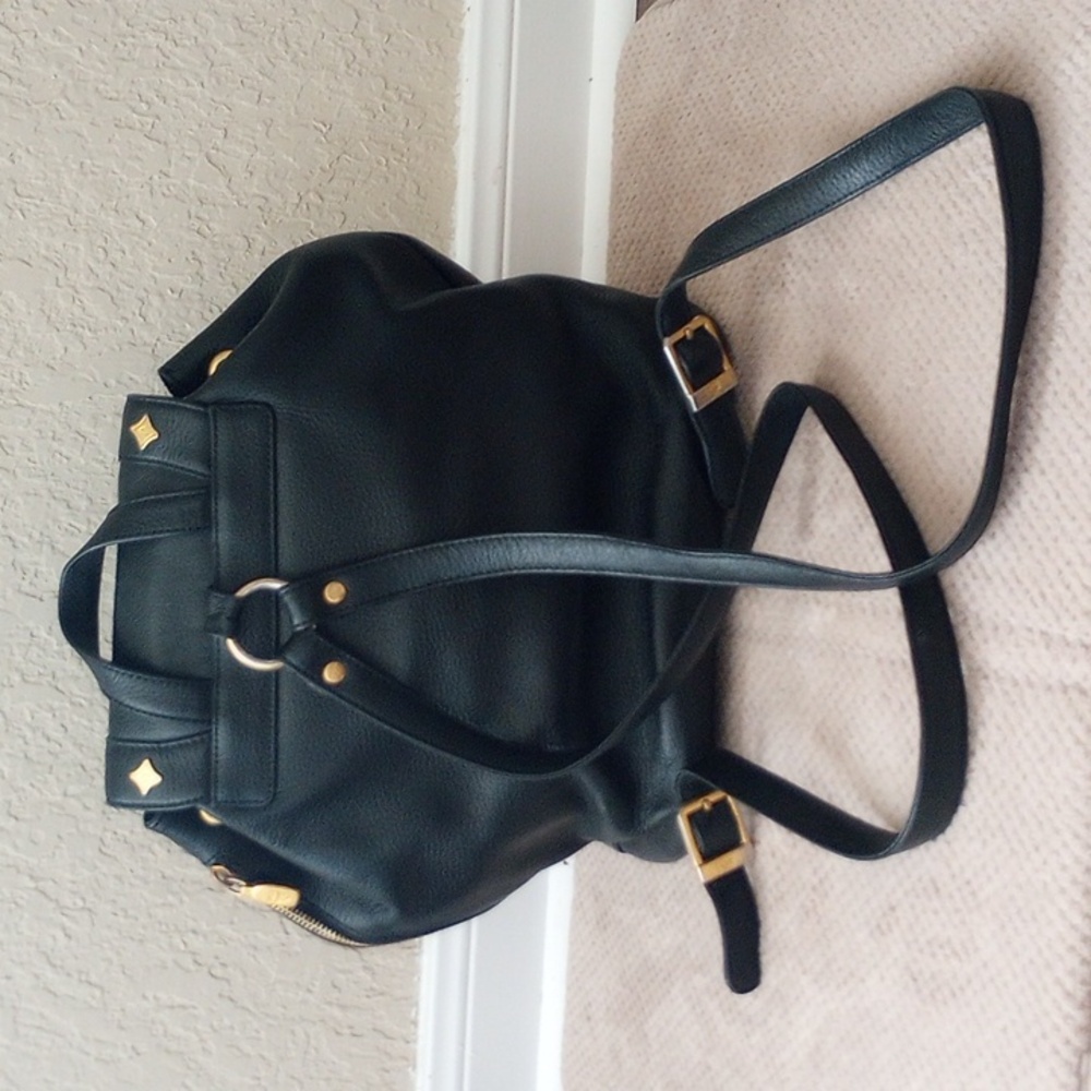 MCM Black Leather Backpack with Gold Accents - Picture 2 of 11